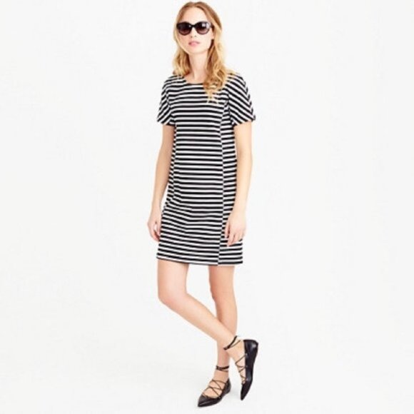 J. Crew Black & White Striped T-Shirt Shift Dress - Picture 3 of 10